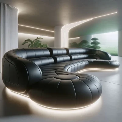 Black Leather Curved Sofa Dubai