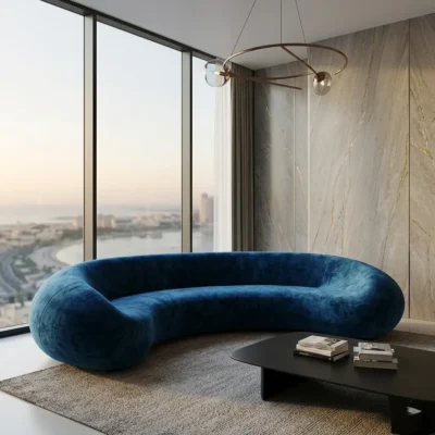 Blue Velvet Curved Sofa Dubai