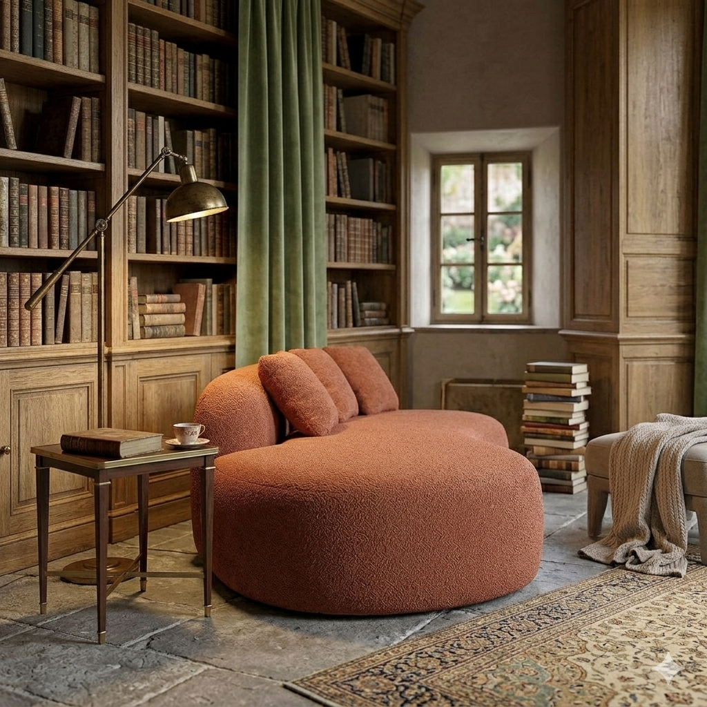 Solis Terracotta Bouclé Curved Sofa