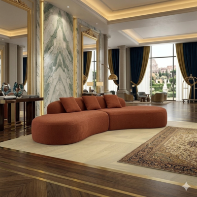 Solis Terracotta Bouclé Curved Sofa